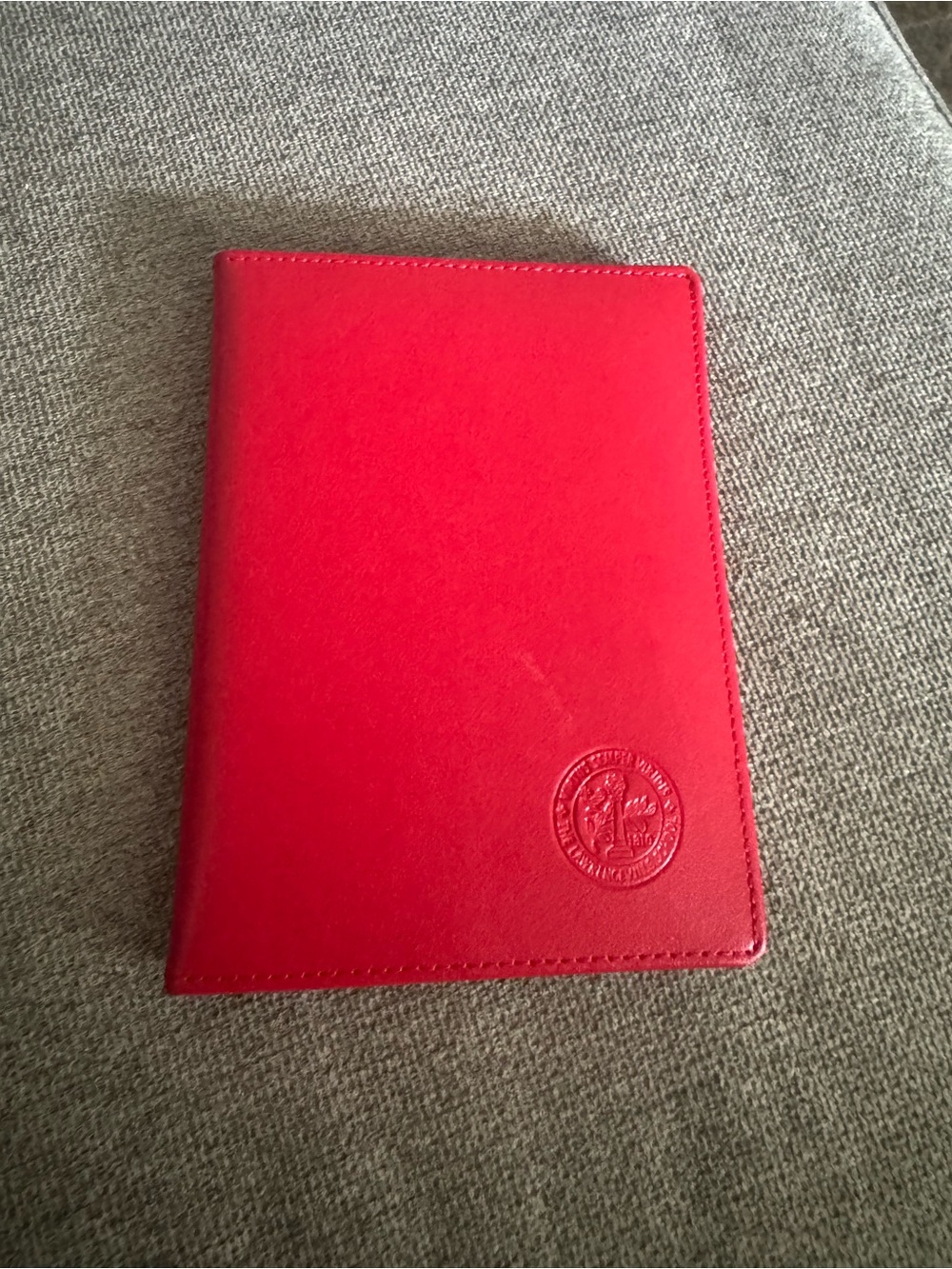 Red Leather Passport Holder embossed with The Lawrenceville School